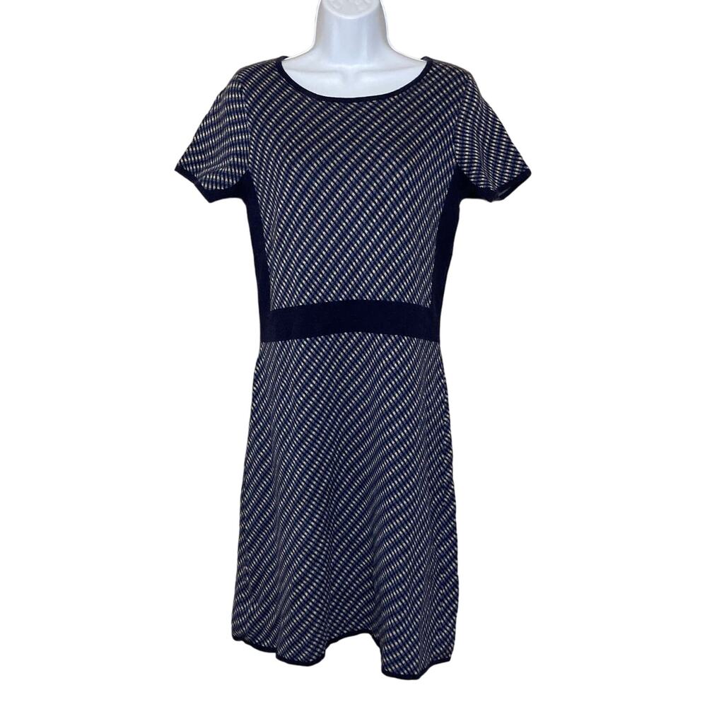 Boden Zoe Knitted Short Sleeve Shift Sweater Dress Blue Stretch Womens Size 6 R